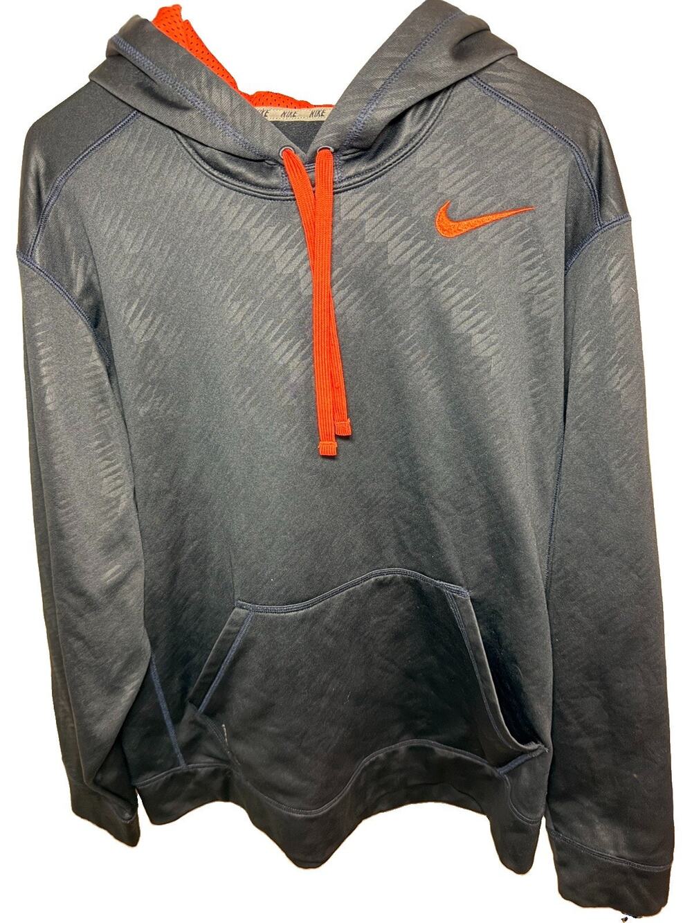 Nike Therma-Fit Hoodie Mens Large Gray Orange Pullover Athletic Sweatshirt
